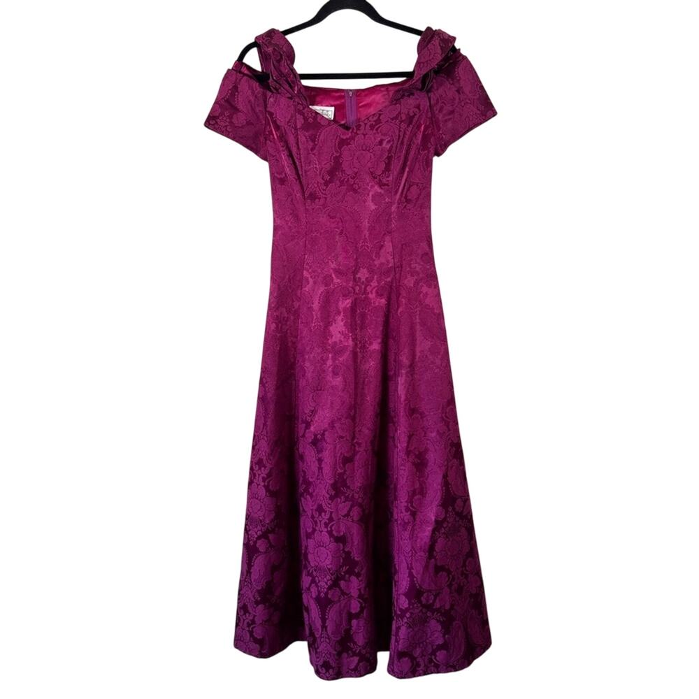 Vintage Scott McClintock Burgundy Paisley Midi Dress Gown Womens 4 Formal Prom